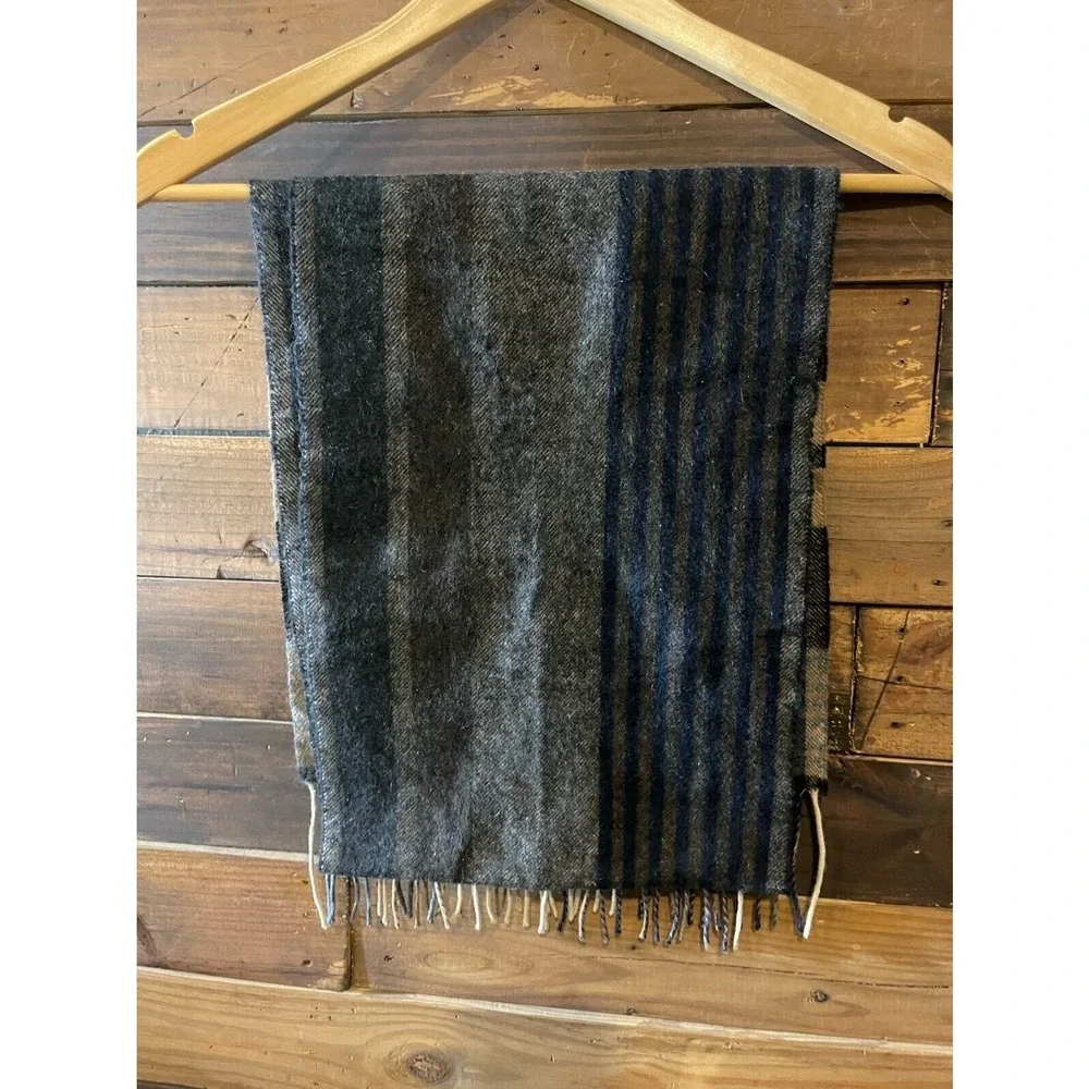 100% Cashmere Club Room‎ Plaid Scarf Black Brown Tan Fringed Soft Warm Luxury